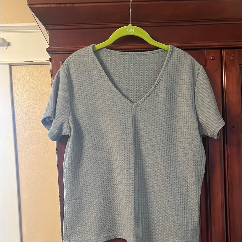 SHEIN Blue Ribbed Cuffed Sleeve T-Shirt